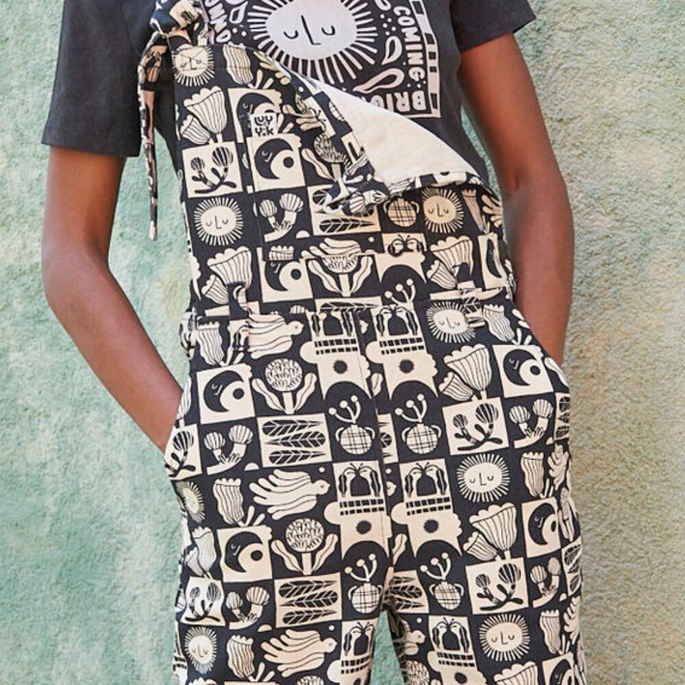 Lucy & Yak Original Cotton Dungarees - Black & White Print - Women's 16